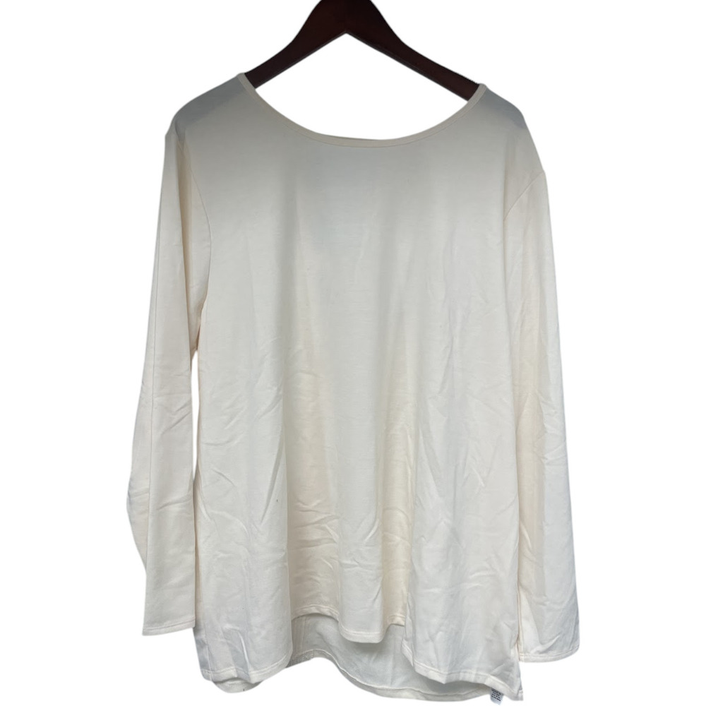 Lacey Chabert Women's French Terry Long Slv Lace trim Top Ivory - Regular